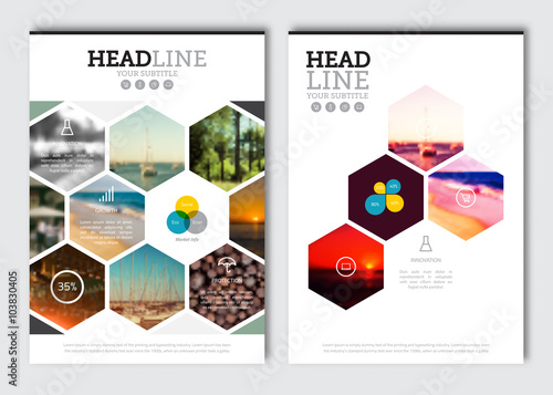 Business brochure design template. Vector flyer layout, blur background with elements for magazine, cover, poster design. A4 size. photo