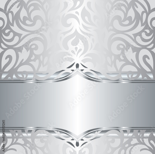Shiny silver floral decorative holiday vintage invitation wallpaper background design