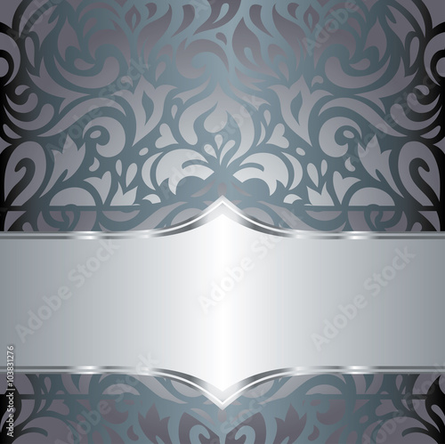 Silver floral luxury shiny holiday vintage invitation retro background design vector