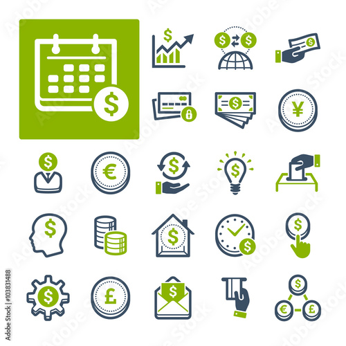 A selection of icons related to Finance, Banking and Currency (Part 2).