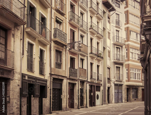 Urban street in Bilbao, Spain. Retro toned.