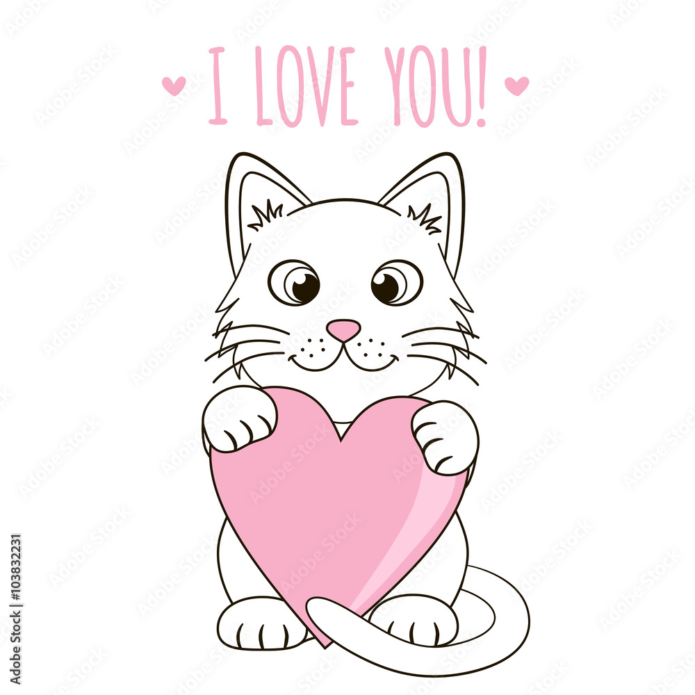 Premium Vector  Cute grey kitten with pink heart.fun vector