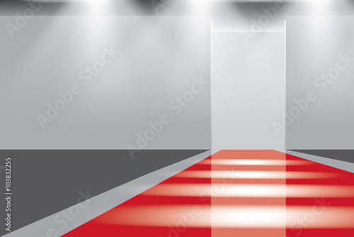 Empty catwalk, fashion runway illuminated vector