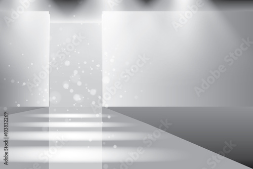 Empty catwalk, fashion runway illuminated vector