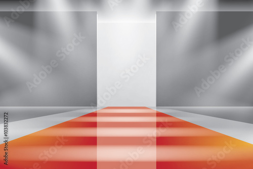 Empty catwalk, fashion runway illuminated vector