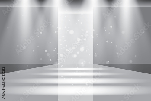 Empty catwalk, fashion runway illuminated vector