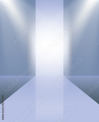 Empty catwalk, fashion runway illuminated vector