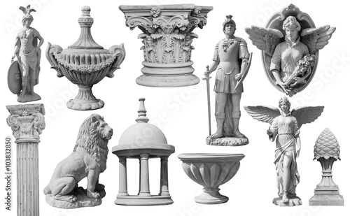Collection of statues isolated on white background, image include clipping path for remove background photo