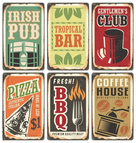 Retro metal signs vector set