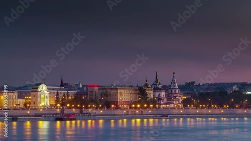 irkutsk city sunset bay panorama 4k time lapse russia siberia
 photo