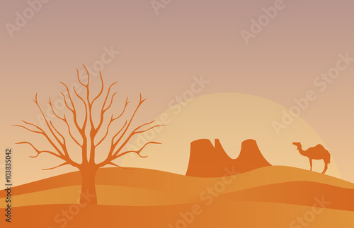 Horizontal banner with lonely desert isolated vector illustration. 