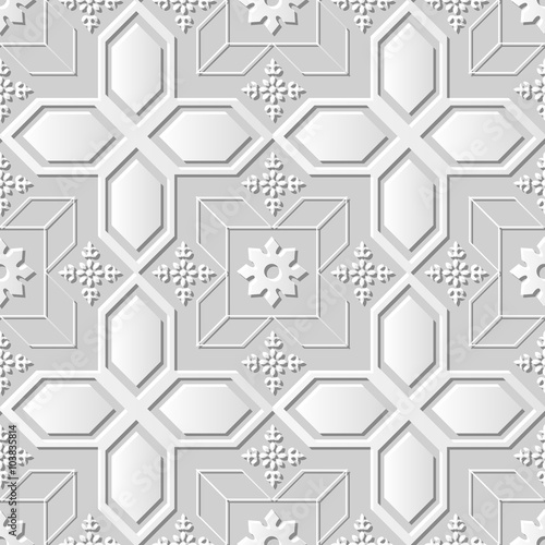 Vector damask seamless 3D paper art pattern background 166 Polygon Cross Flower 
