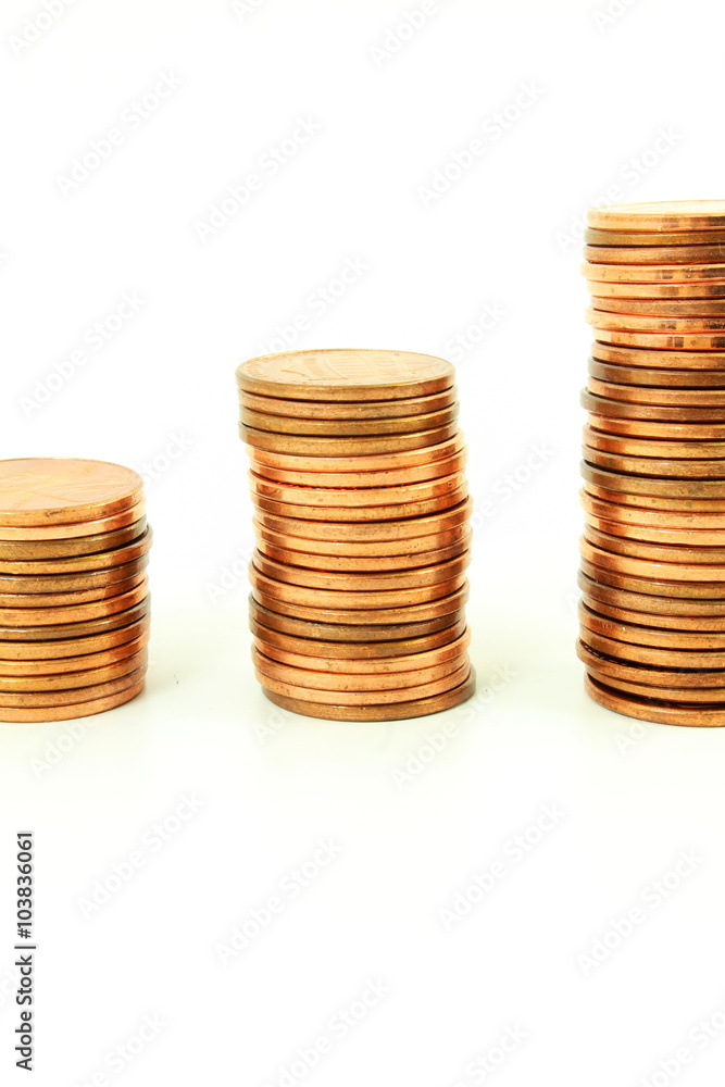 money or coin graph or money growing or saving concept on white background