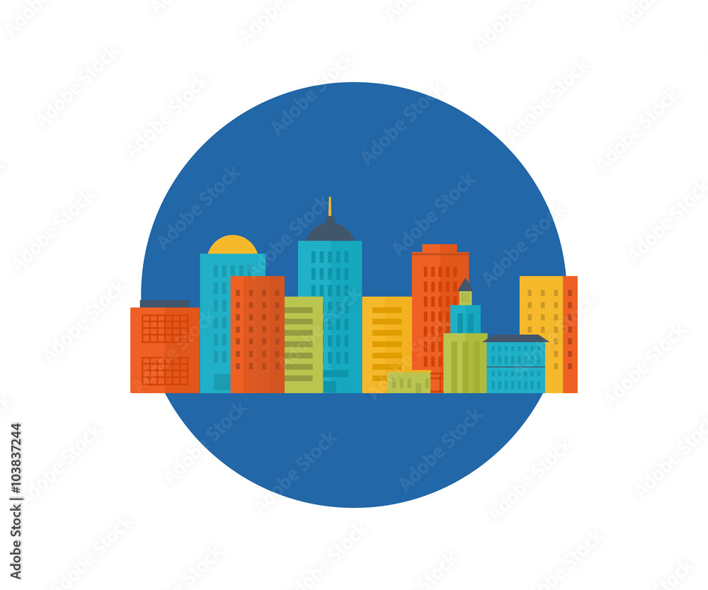 Vector illustration icons set of urban landscape and city life