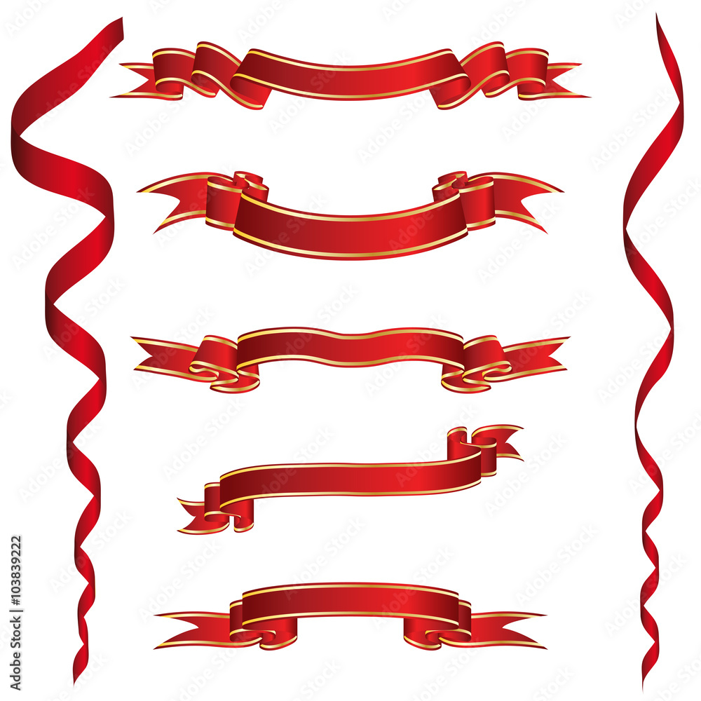 Obraz premium Set of Red Ribbons With Golden Stripes