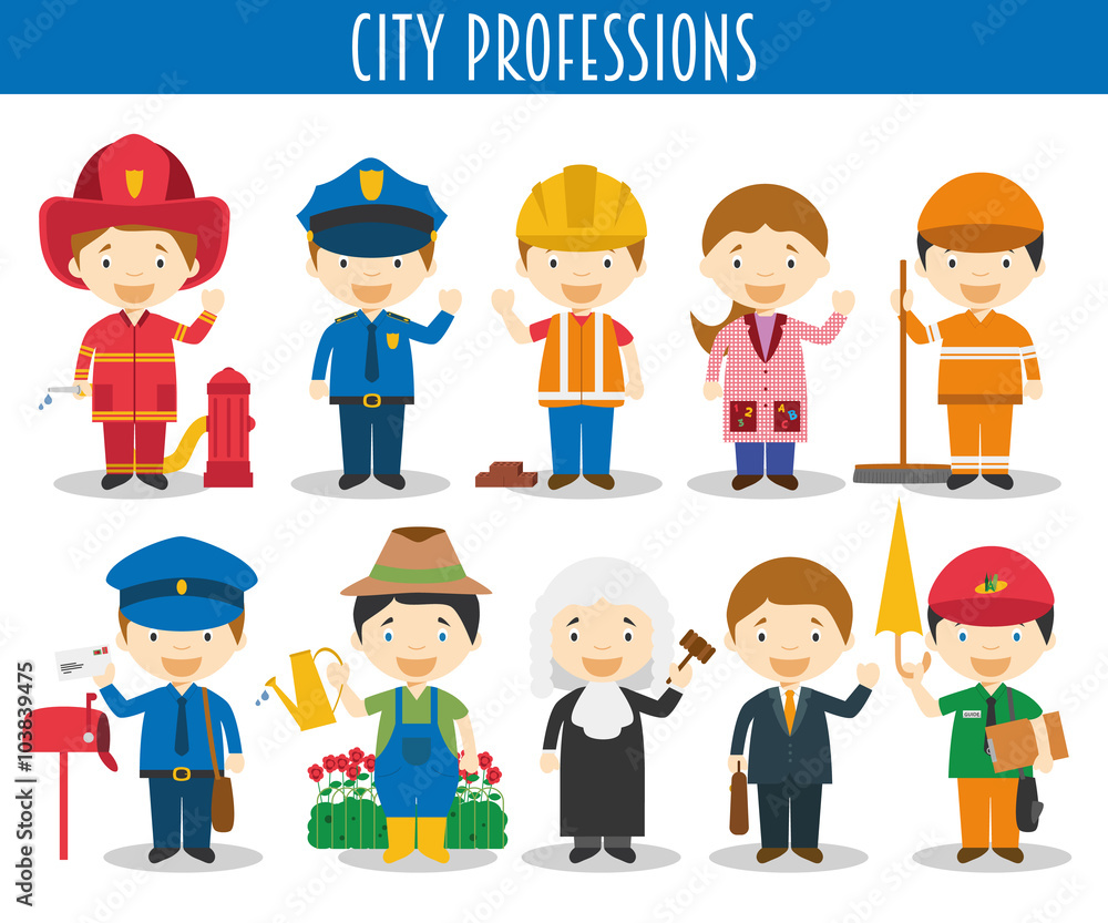 Vector Set of City Professions in cartoon style