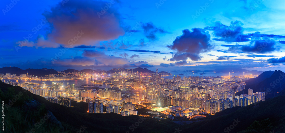 top view Kowloon and Hong kong sky.