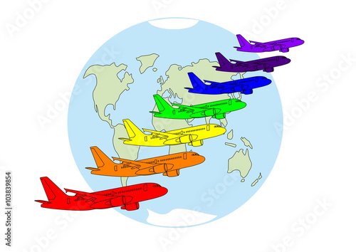 rainbow aircraft flying over the earth