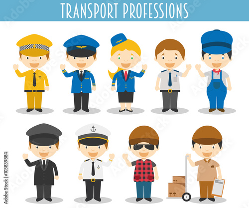 Vector Set of Transport Professions in cartoon style