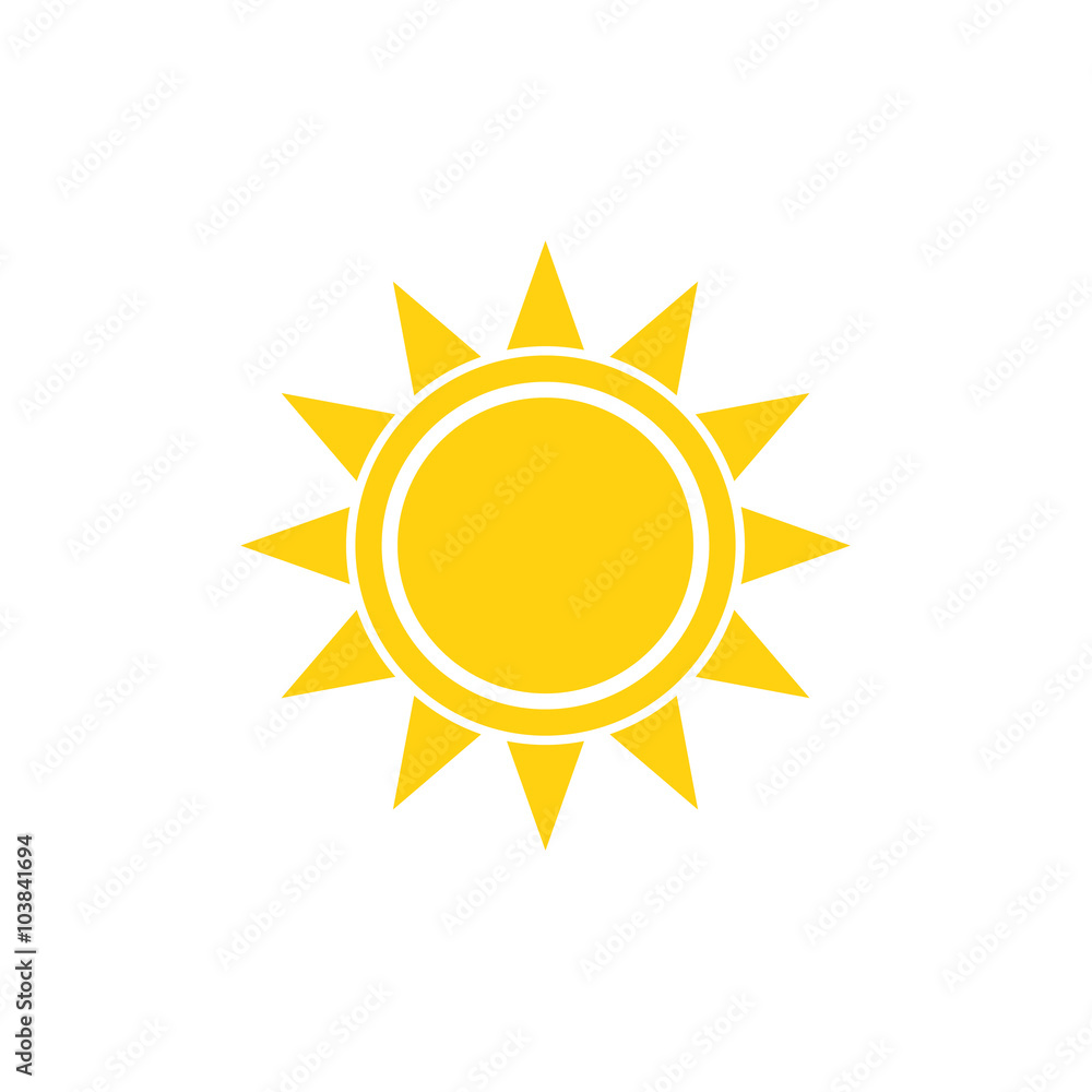 Flat sun summer vector bright icon on white Flat sun summer vector bright icon on white