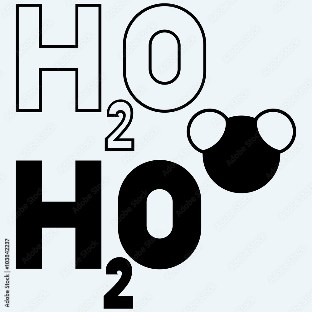 H2O symbol. Isolated on blue background. Vector silhouettes H2O symbol. Isolated on blue background. Vector silhouettes