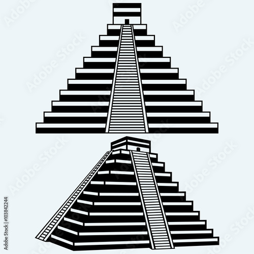 Pyramids in central mexico. Isolated on blue background. Vector silhouettes