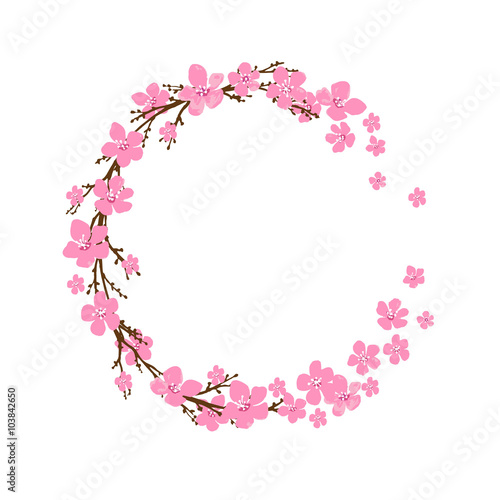 Spring wreath with cherry blossoms. Place for text.