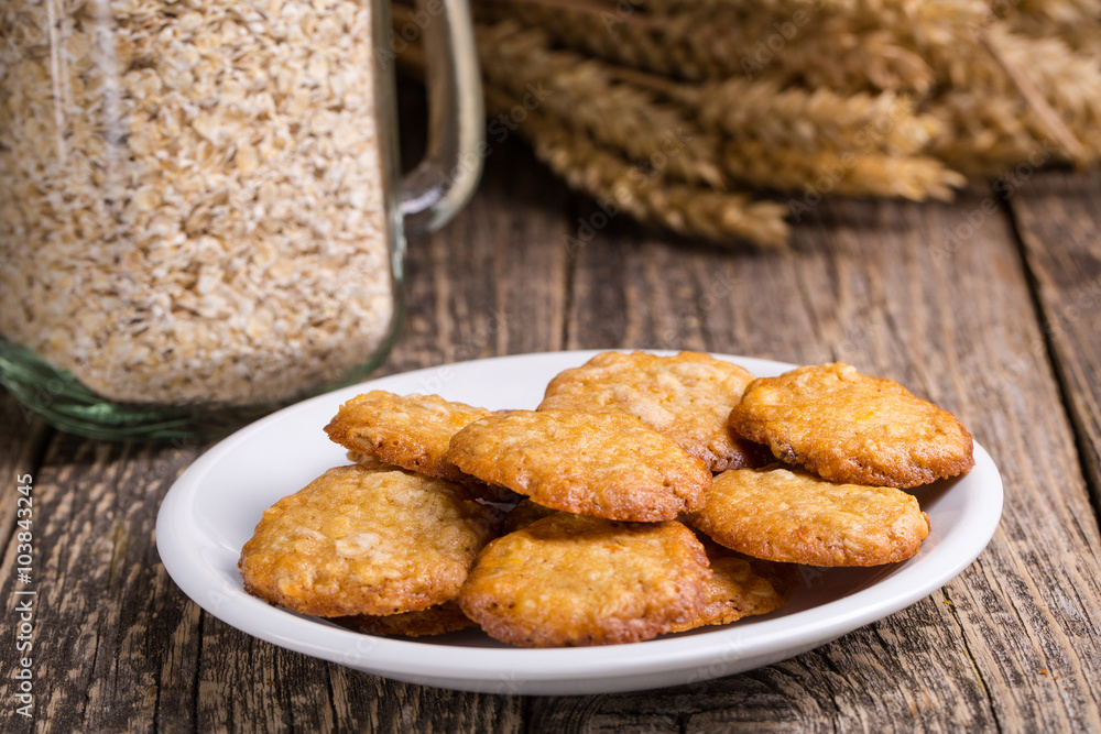 Homemade oat cookies for tasty breakfast.