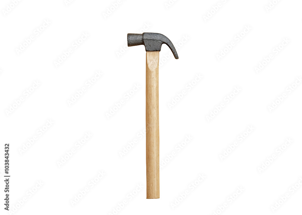 metal hammer with wood handle (side view and vertical,isolated m Stock