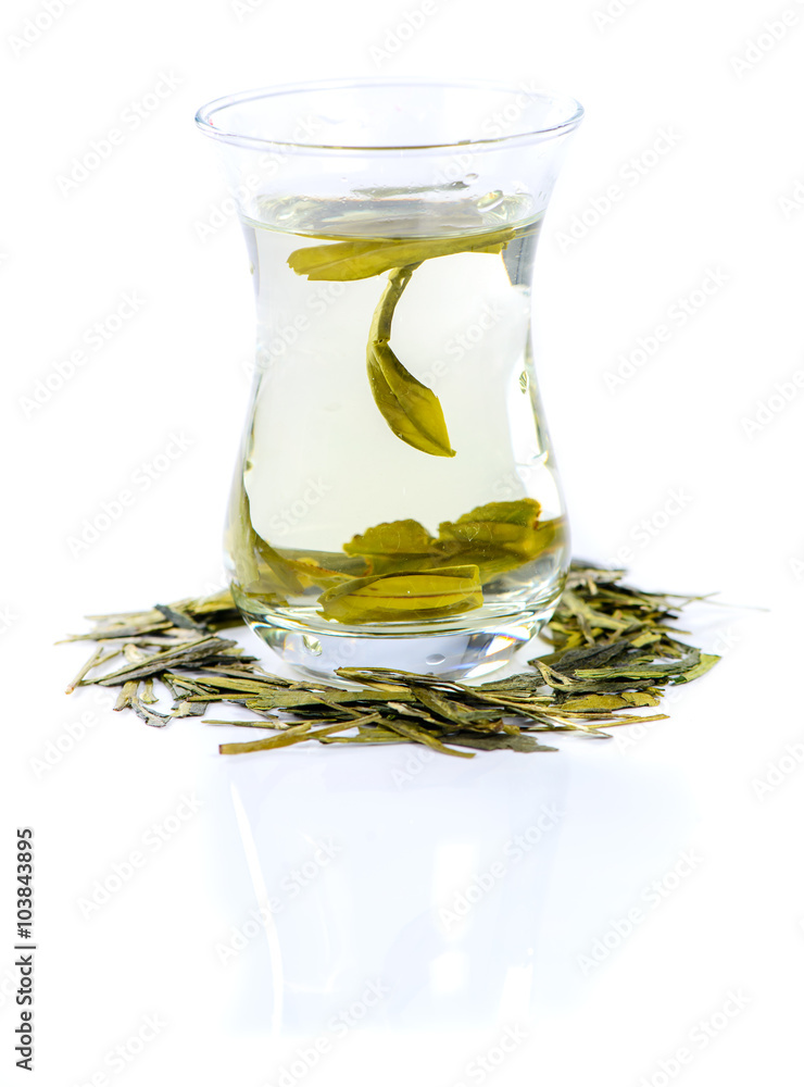 Traditional Green Tea Lung Ching, close-up, shallow DOF Traditional Green Tea Lung Ching, close-up, shallow DOF