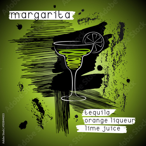 Margarita cocktail in grunge style. Design for promotional flyer