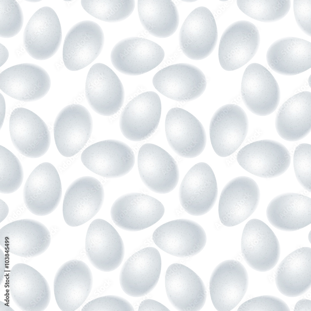 A lot of realistic white eggs on white, seamless pattern