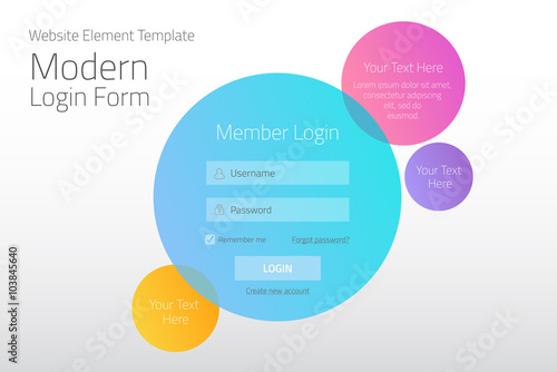 Modern member login website form with tranparent circle text boxes