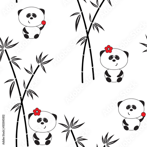 Fototapeta Naklejka Na Ścianę i Meble -  Seamless pattern, vector illustration, funny panda