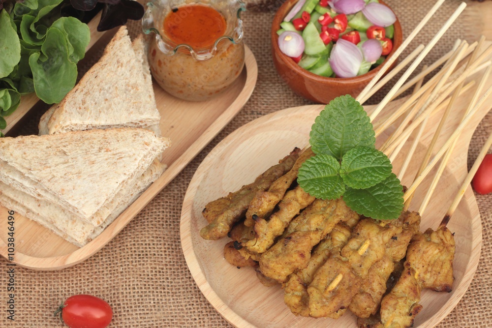 Pork satay,grilled pork with peanut sauce . Pork satay,grilled pork with peanut sauce .