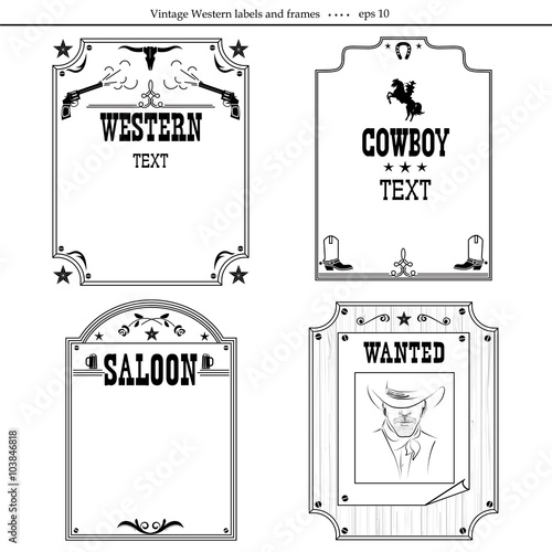 set of Western vintage background isolated on white for design