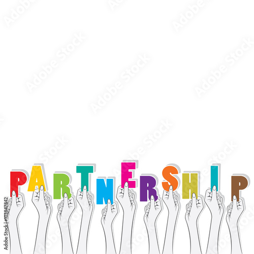 partnership text banner hold in hand design vector
