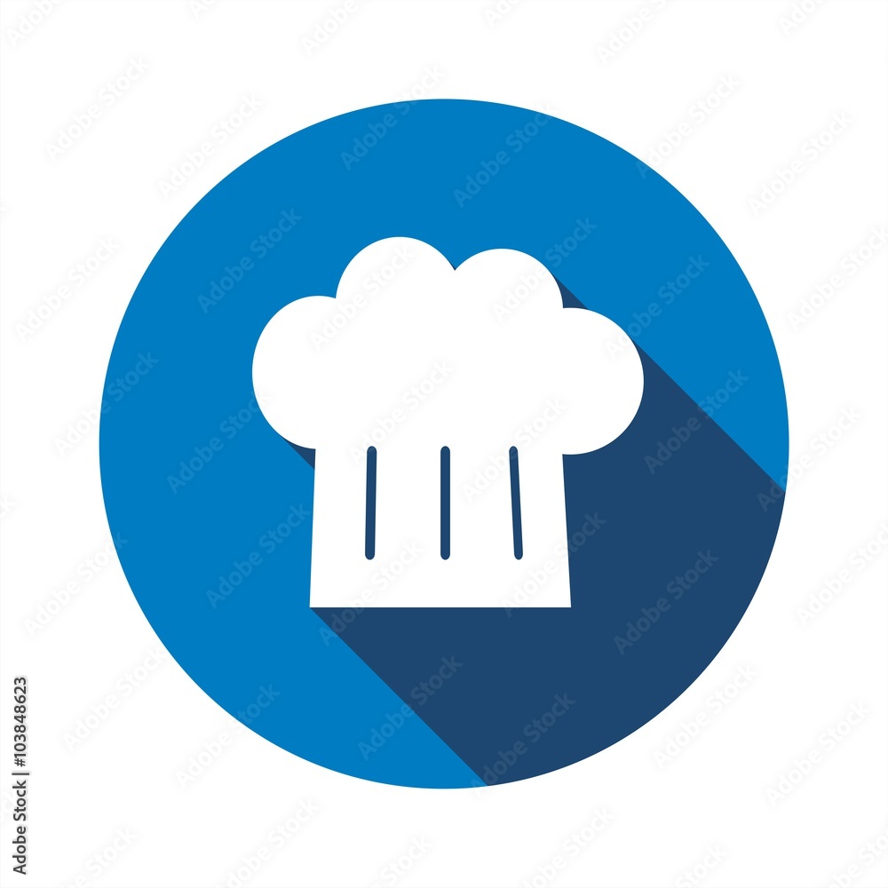 Icono de gorro de cocinero sobre fondo azul. Ilustración vectorial Icono de gorro de cocinero sobre fondo azul. Ilustración vectorial