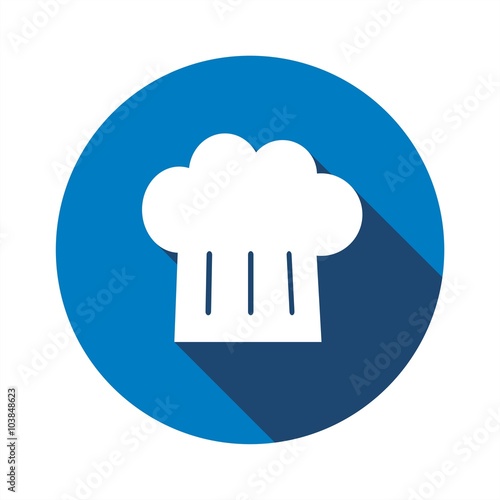Icono de gorro de cocinero sobre fondo azul. Ilustración vectorial