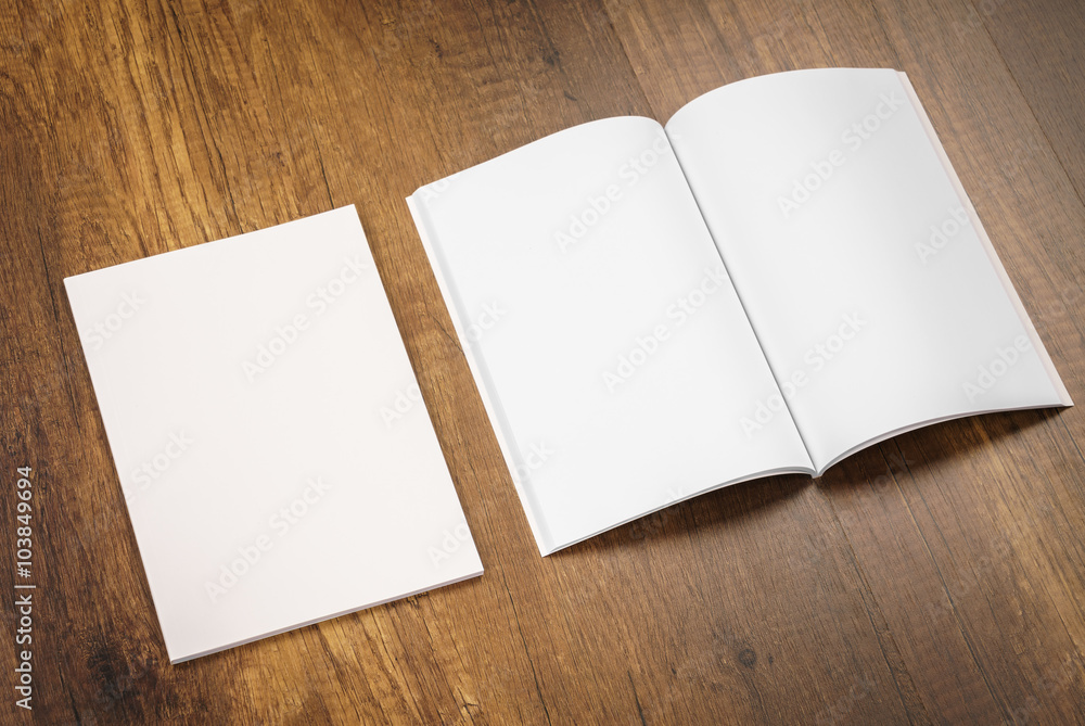 Blank catalog, magazines,book mock up on wood background Blank catalog, magazines,book mock up on wood background