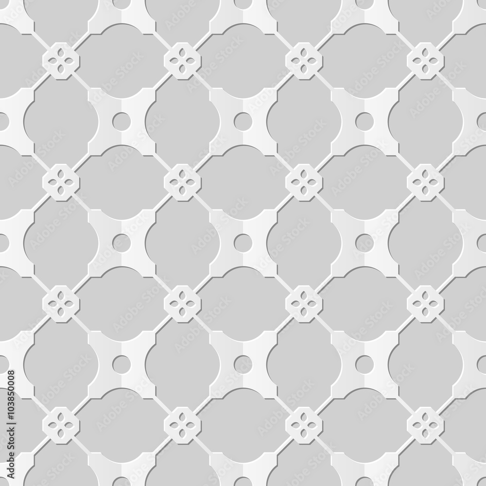 Fototapeta premium Vector damask seamless 3D paper art pattern background 187 Cross Polygon Flower 