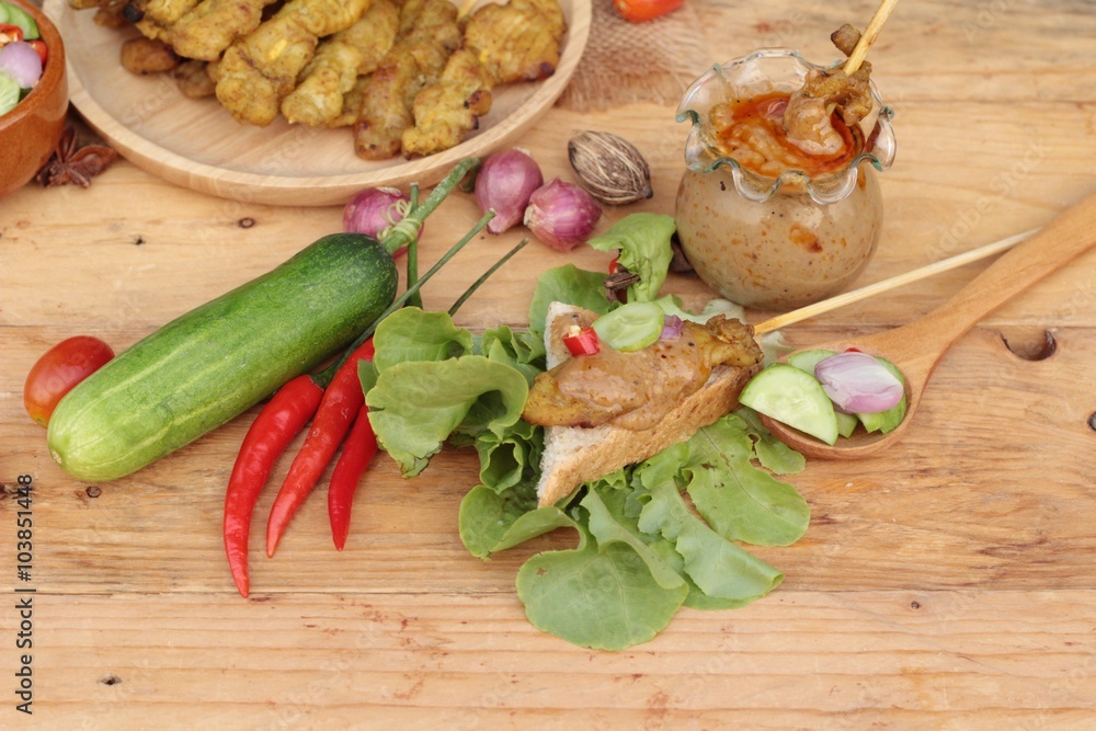 Pork satay,grilled pork with peanut sauce . Pork satay,grilled pork with peanut sauce .