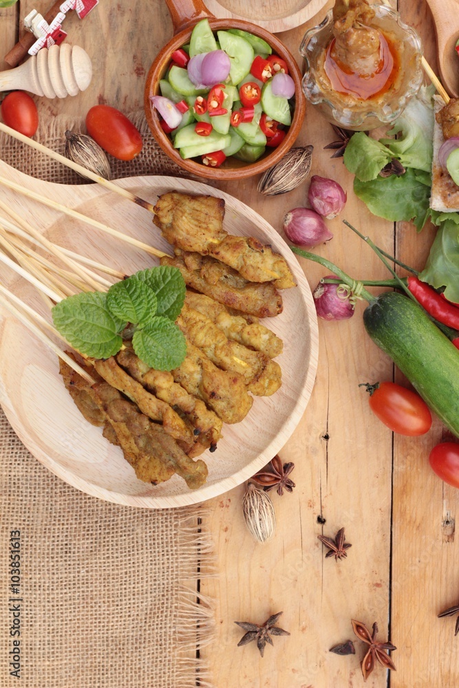 Pork satay,grilled pork with peanut sauce . Pork satay,grilled pork with peanut sauce .
