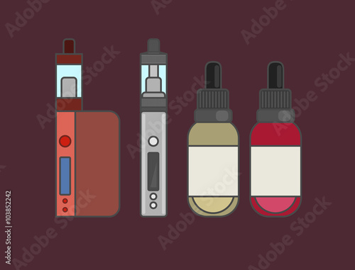 Vape device vector set. Vaping juice for vape. Vape trend new cu