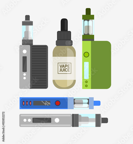 Vape device vector set. Vaping juice for vape. Vape trend new cu