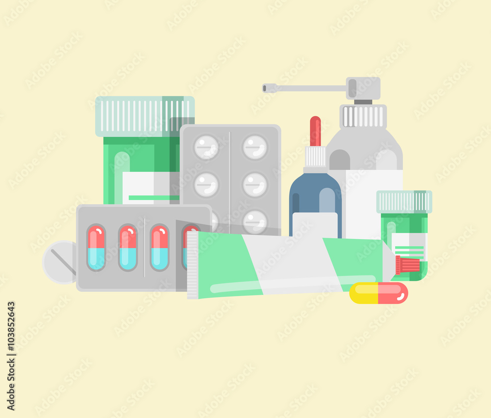 Pills against diseases vector set. Pills in your medicine chest. Pills against diseases vector set. Pills in your medicine chest.