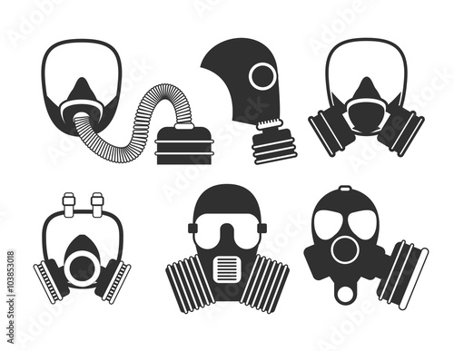 Gas mask vector set. Gas mask for firefighters and military. Res