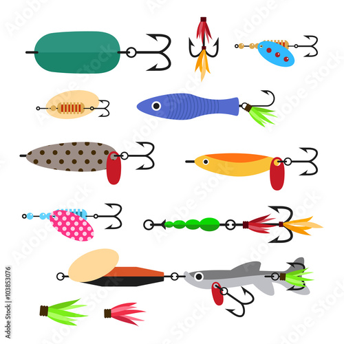 Fishing lure vector set. Fishing tools illustration. Fishing hoo
