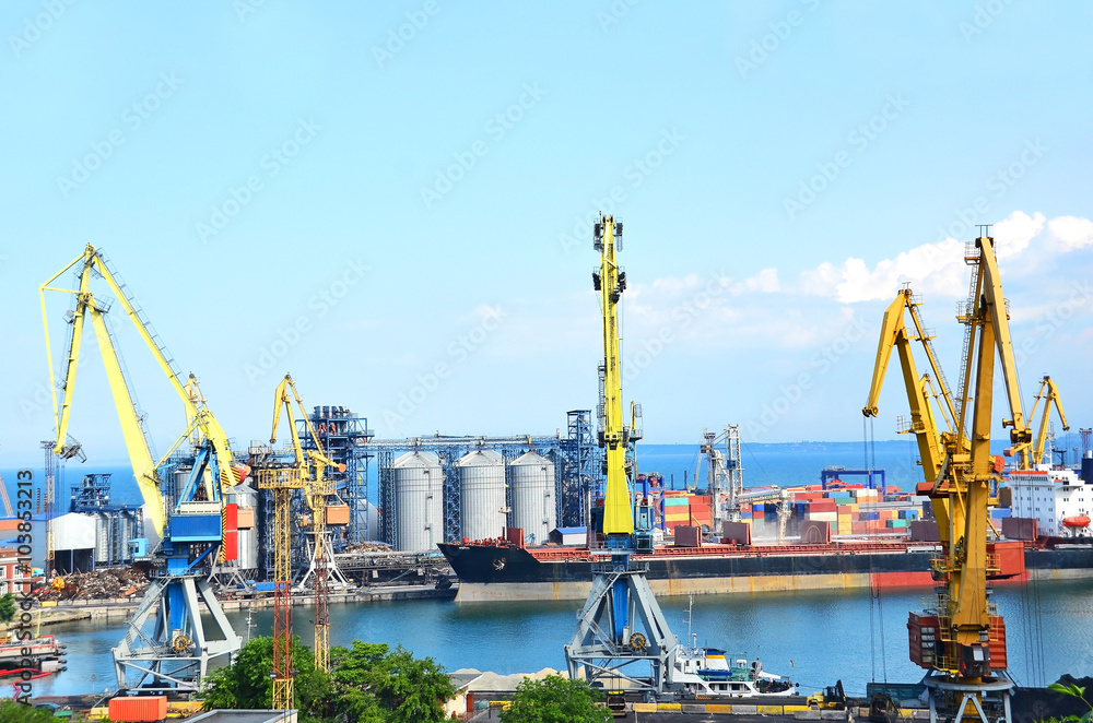 Naklejka premium Cargo crane and ship