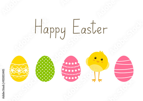 Easter card with eggs and chicken